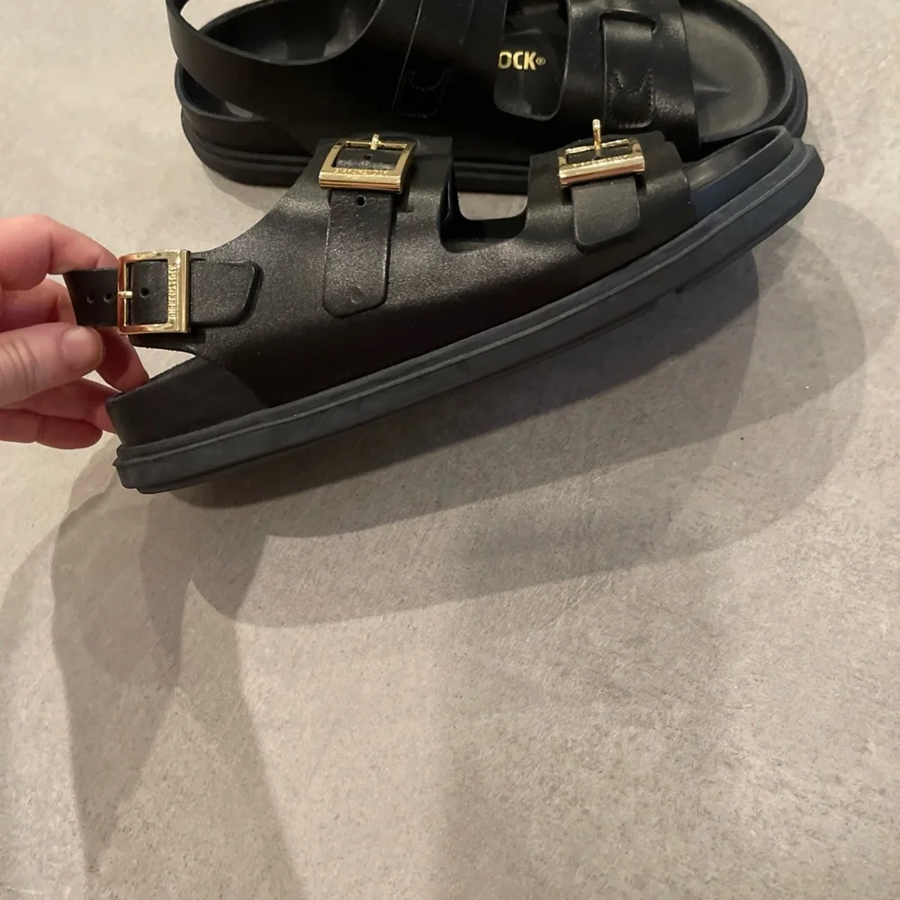 Birkenstock / Cannes Black Leather Sandals Size W 39 uS 8 Narrow NEW No Box - Picture 6 of 10